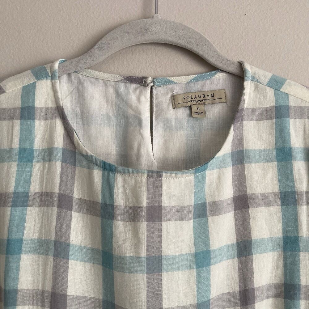 Polagram Anthropologie Blue Gray Checkered Dress Size Small Cottagecore - Picture 2 of 12